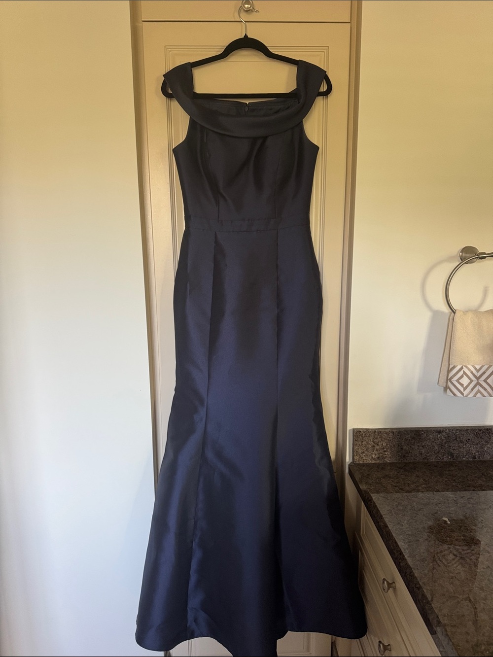 Classic Off-Shoulder Navy Maxi Dress